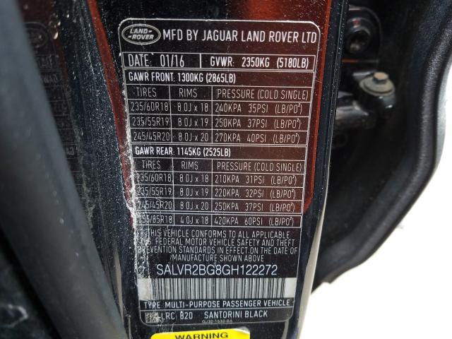 Photo 9 VIN: SALVR2BG8GH122272 - LAND-ROVER RANGE ROVE 