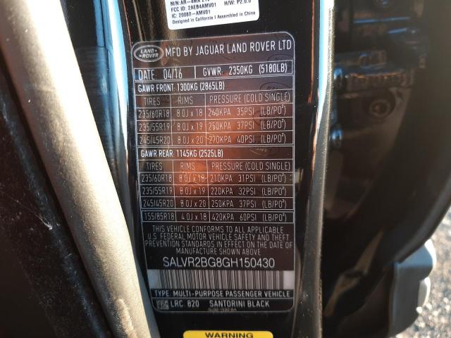 Photo 9 VIN: SALVR2BG8GH150430 - LAND ROVER RANGE ROVE 