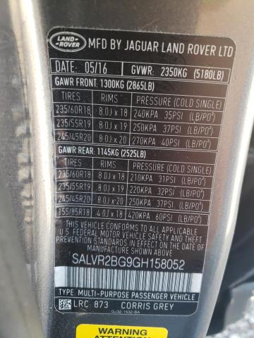 Photo 11 VIN: SALVR2BG9GH158052 - LAND ROVER RANGEROVER 