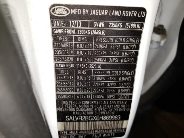 Photo 9 VIN: SALVR2BGXEH869983 - LAND ROVER RANGE ROVE 