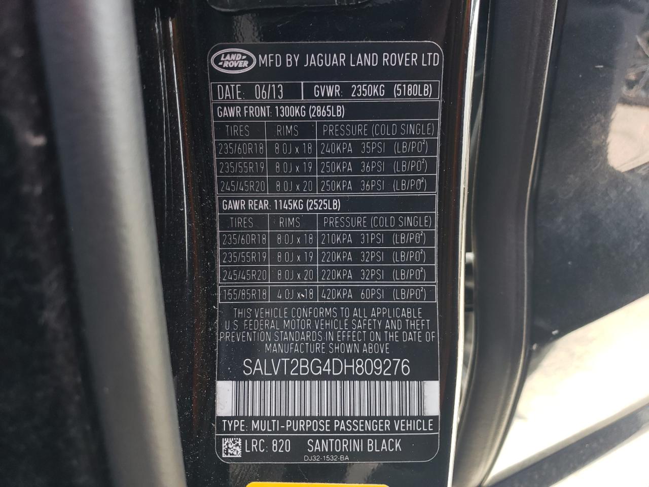 Photo 12 VIN: SALVT2BG4DH809276 - LAND ROVER RANGE ROVER 