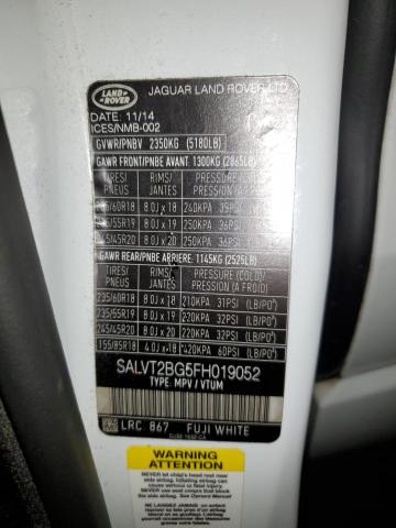 Photo 11 VIN: SALVT2BG5FH019052 - LAND ROVER RANGE ROVE 