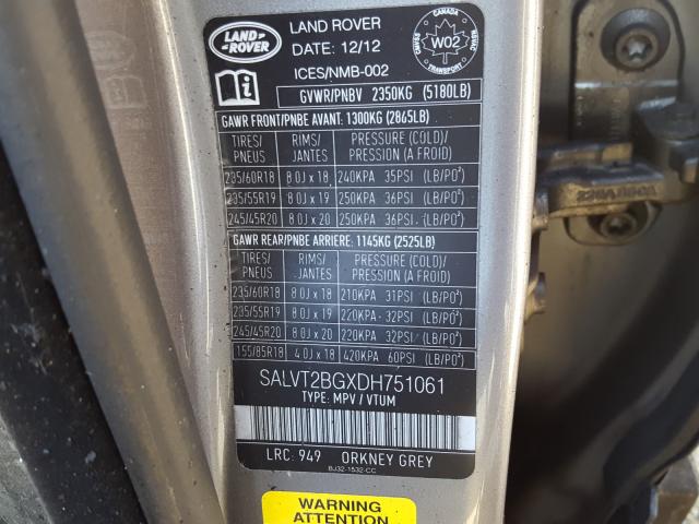 Photo 9 VIN: SALVT2BGXDH751061 - LAND ROVER RANGE ROVE 