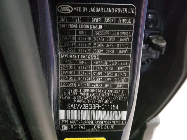 Photo 9 VIN: SALVV2BG3FH011154 - LAND ROVER RANGE ROVE 