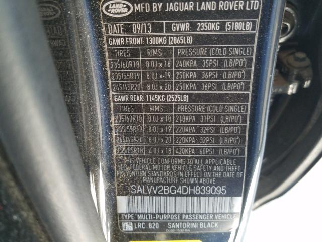 Photo 9 VIN: SALVV2BG4DH839095 - LAND ROVER RANGE ROVER EVOQUE 