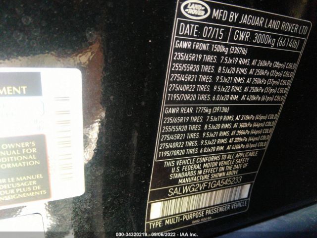 Photo 8 VIN: SALWG2VF1GA545233 - LAND ROVER RANGE ROVER SPORT 