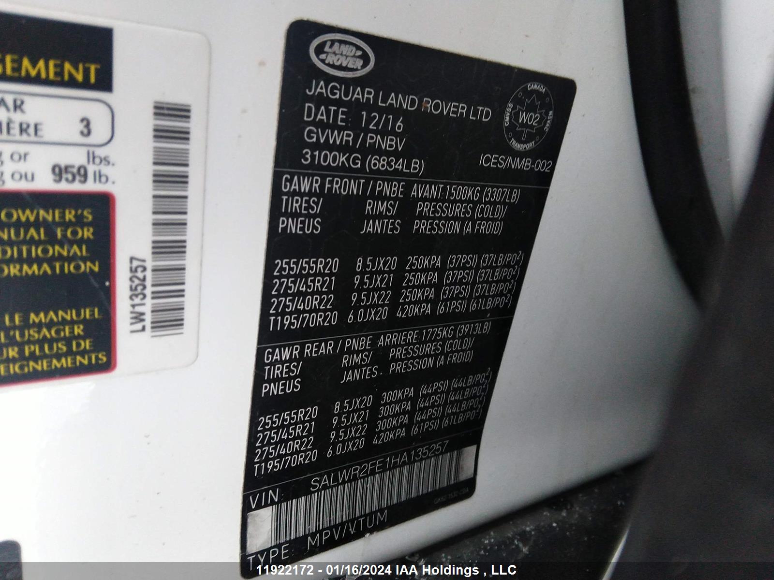 Photo 8 VIN: SALWR2FE1HA135257 - LAND ROVER RANGE ROVER SPORT 