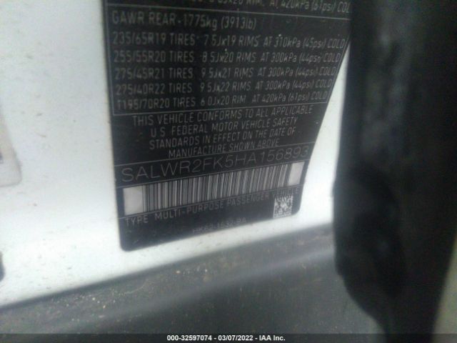 Photo 8 VIN: SALWR2FK5HA156893 - LAND ROVER RANGE ROVER SPORT 