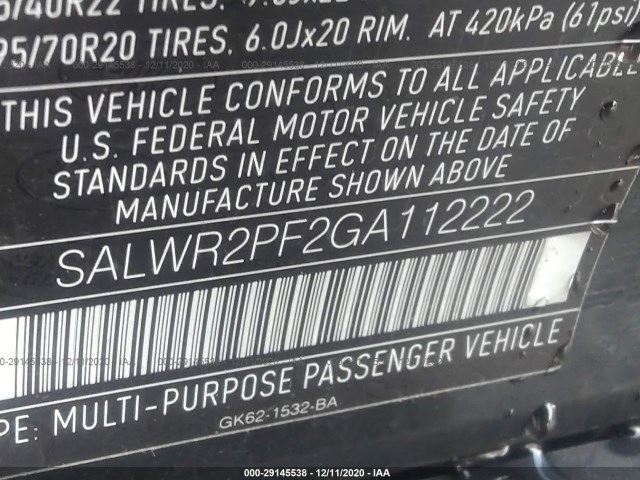 Photo 8 VIN: SALWR2PF2GA112222 - LAND ROVER RANGE ROVER SPORT 