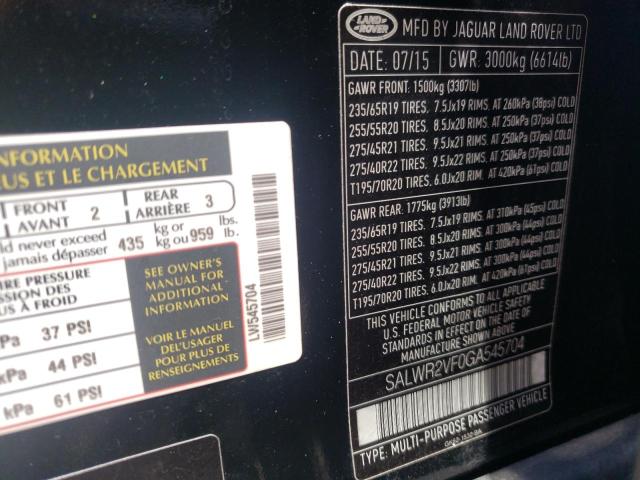 Photo 9 VIN: SALWR2VF0GA545704 - LAND ROVER RANGE ROVE 