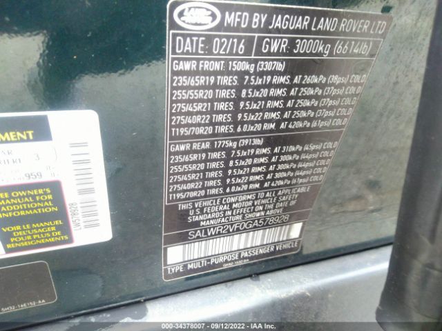 Photo 8 VIN: SALWR2VF0GA578928 - LAND ROVER RANGE ROVER SPORT 