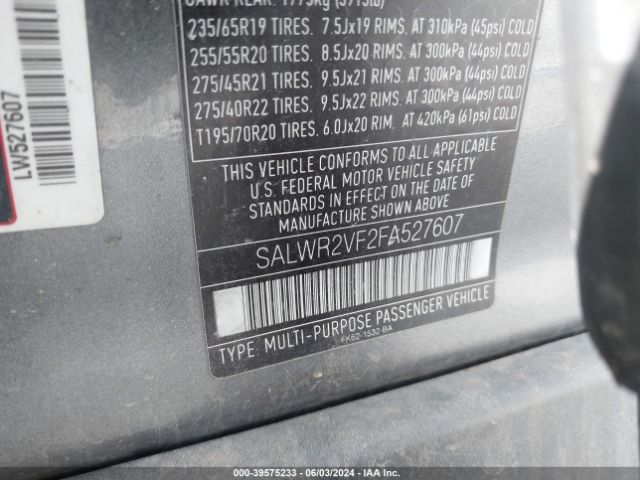 Photo 8 VIN: SALWR2VF2FA527607 - LAND ROVER RANGE ROVER SPORT 