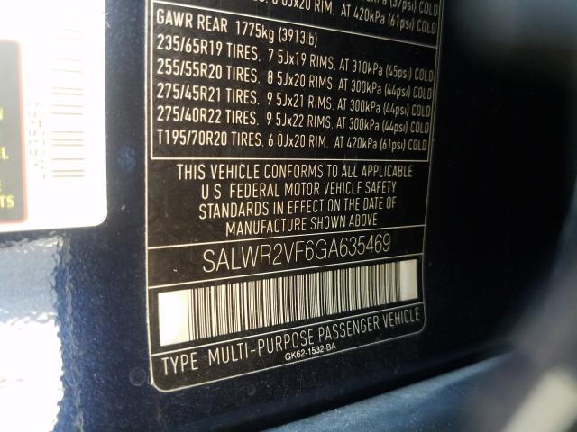 Photo 9 VIN: SALWR2VF6GA635469 - LAND ROVER RANGE ROVE 