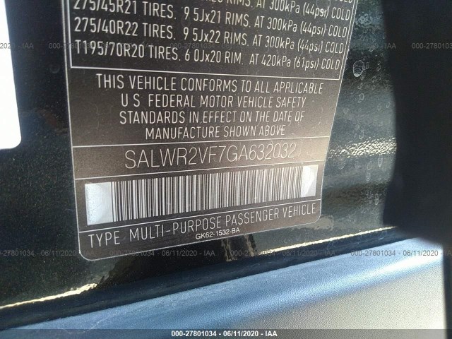 Photo 8 VIN: SALWR2VF7GA632032 - LAND ROVER RANGE ROVER SPORT 