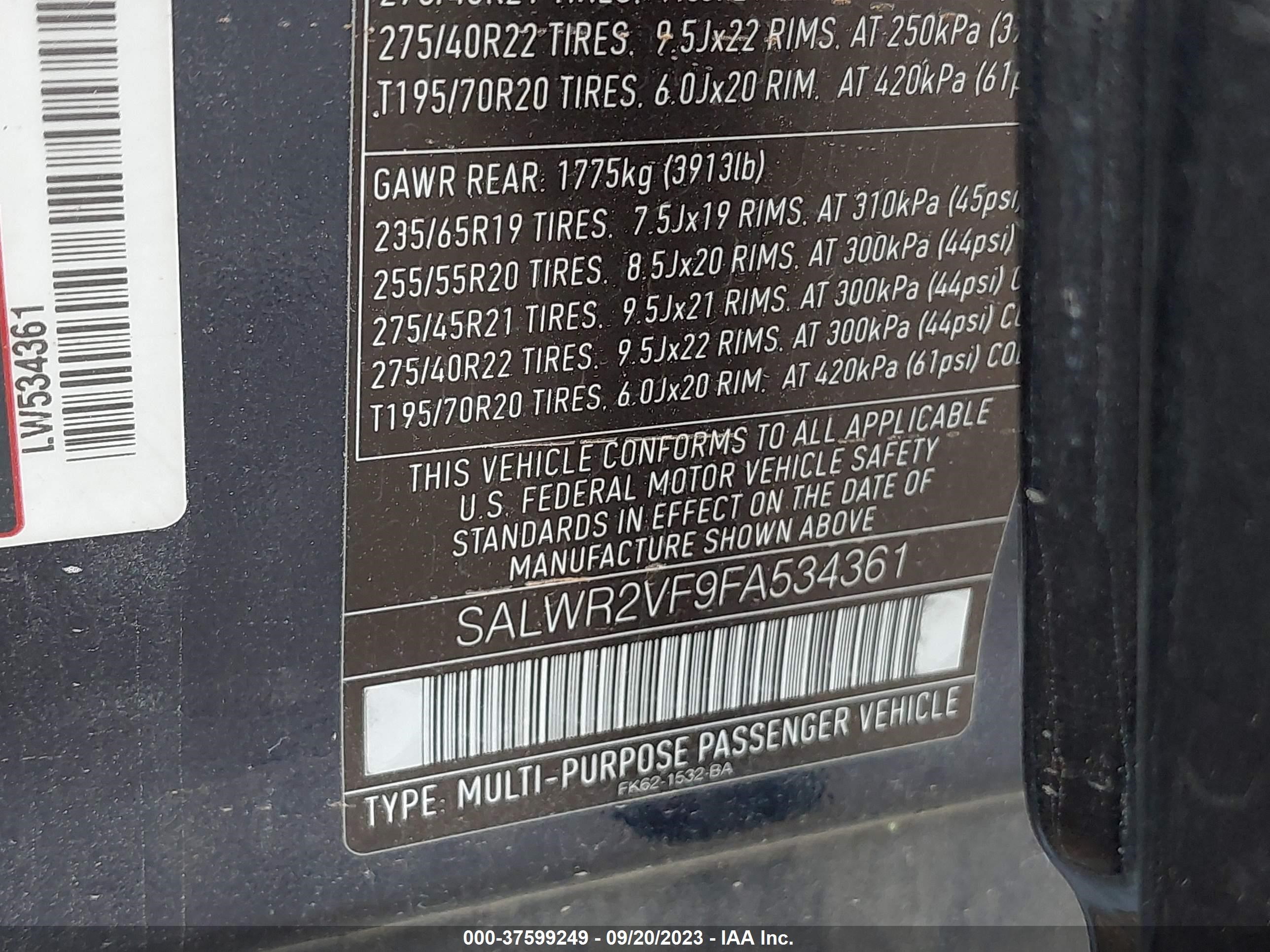 Photo 8 VIN: SALWR2VF9FA534361 - LAND-ROVER RANGE ROVER SPORT 