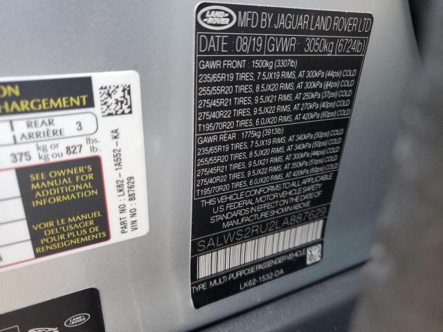 Photo 11 VIN: SALWS2RU2LA887629 - LAND ROVER RANGE ROVE 