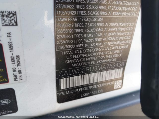 Photo 8 VIN: SALWS2RU3MA753438 - LAND ROVER RANGE ROVER SPORT 