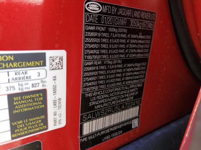 Photo 12 VIN: SALWS2RU5LA722416 - LAND ROVER RANGE ROVE 