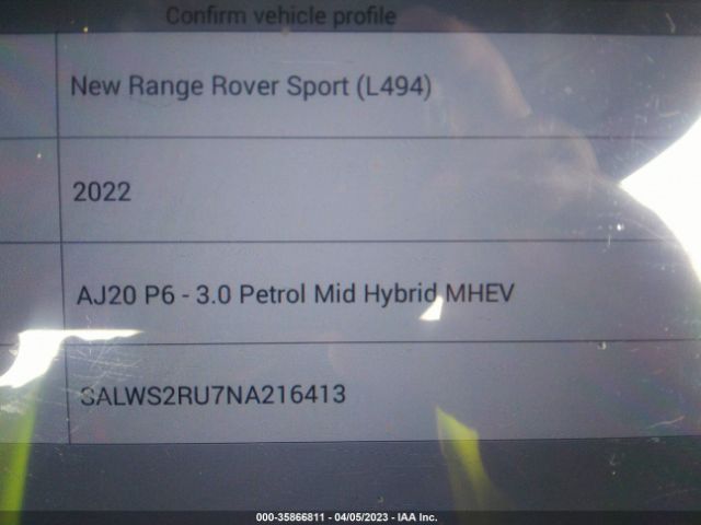 Photo 8 VIN: SALWS2RU7NA216413 - LAND ROVER RANGE ROVER SPORT 