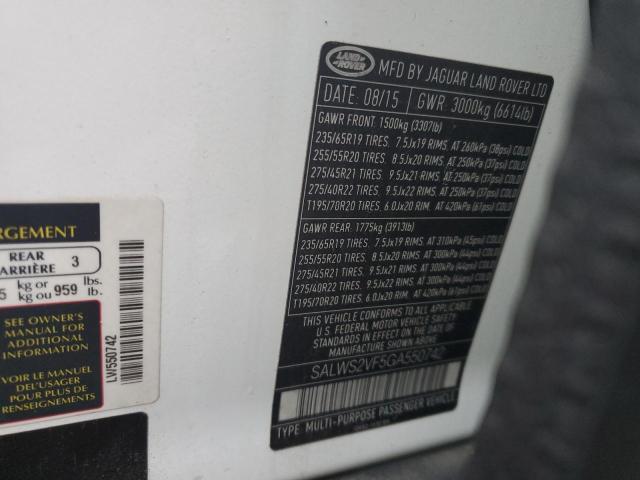 Photo 13 VIN: SALWS2VF5GA550742 - LAND ROVER RANGE ROVE 