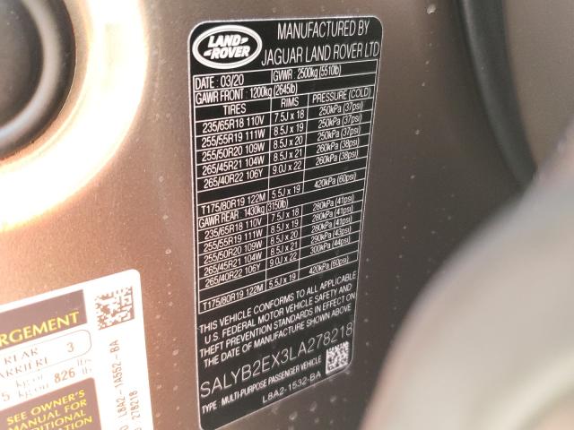 Photo 9 VIN: SALYB2EX3LA278218 - LAND ROVER RANGE ROVER VELAR 