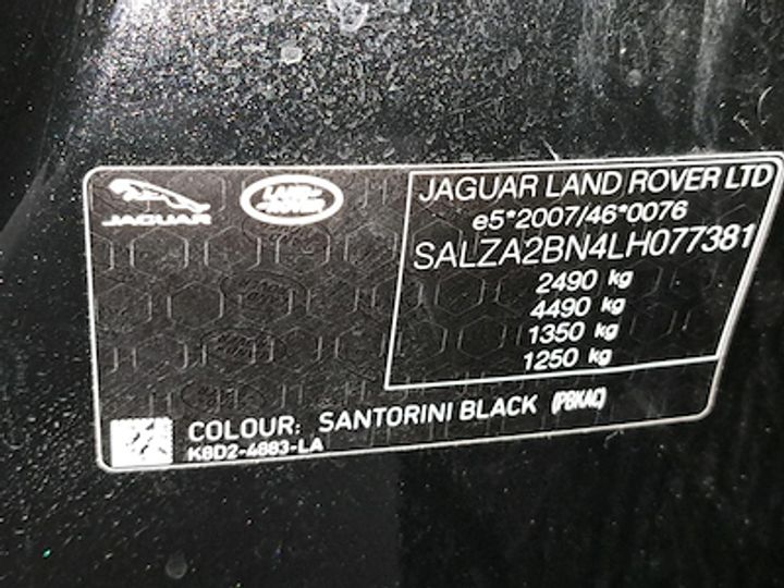 Photo 10 VIN: SALZA2BN4LH077381 - LAND ROVER RANGE ROVER EVOQUE DIESEL - 2019 