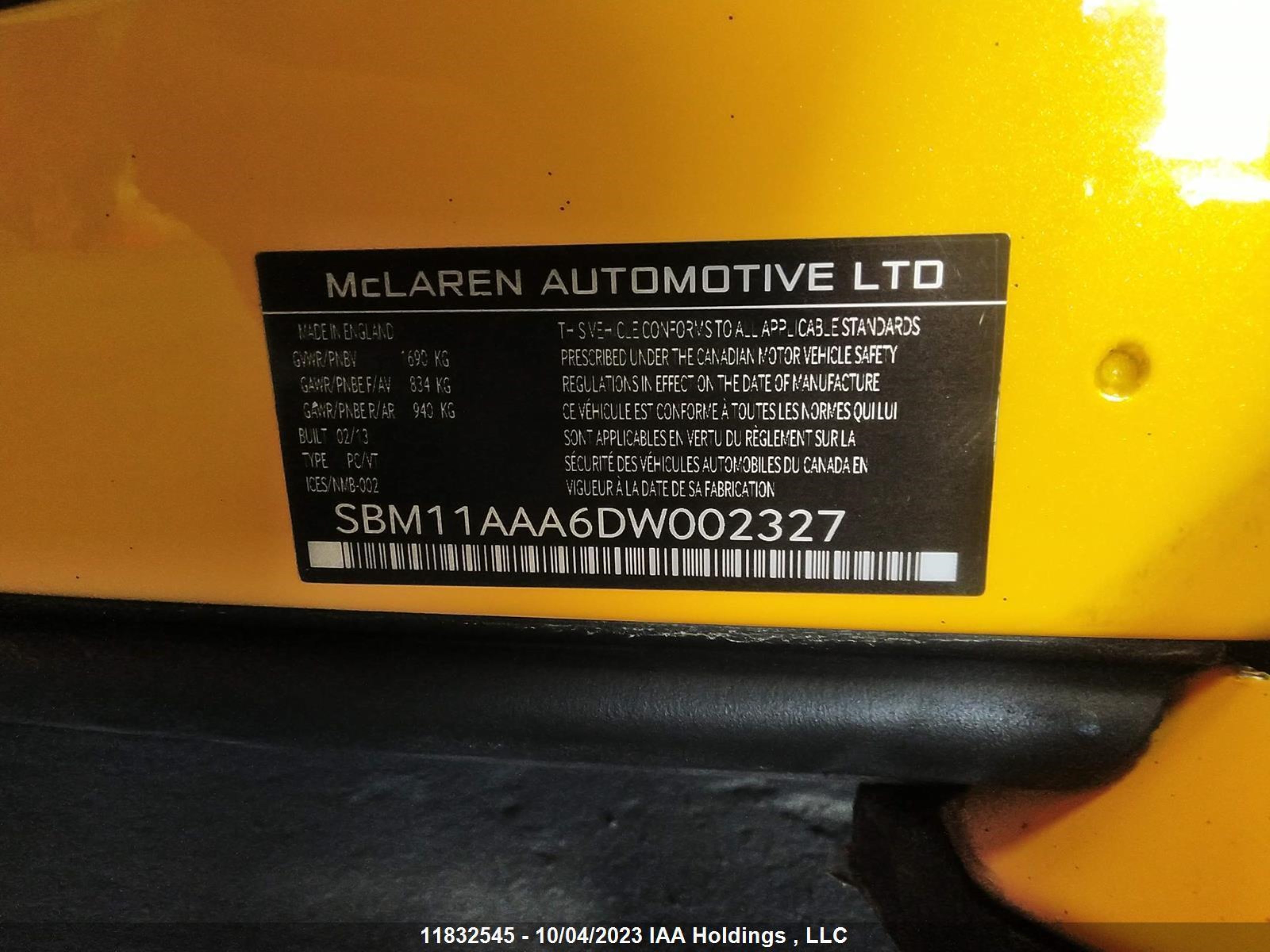 Photo 8 VIN: SBM11AAA6DW002327 - MCLAREN MP4-12C 