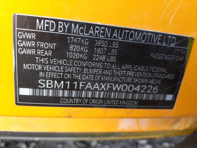 Photo 9 VIN: SBM11FAAXFW004226 - MCLAREN AUTOMOTIVE 650S SPIDE 