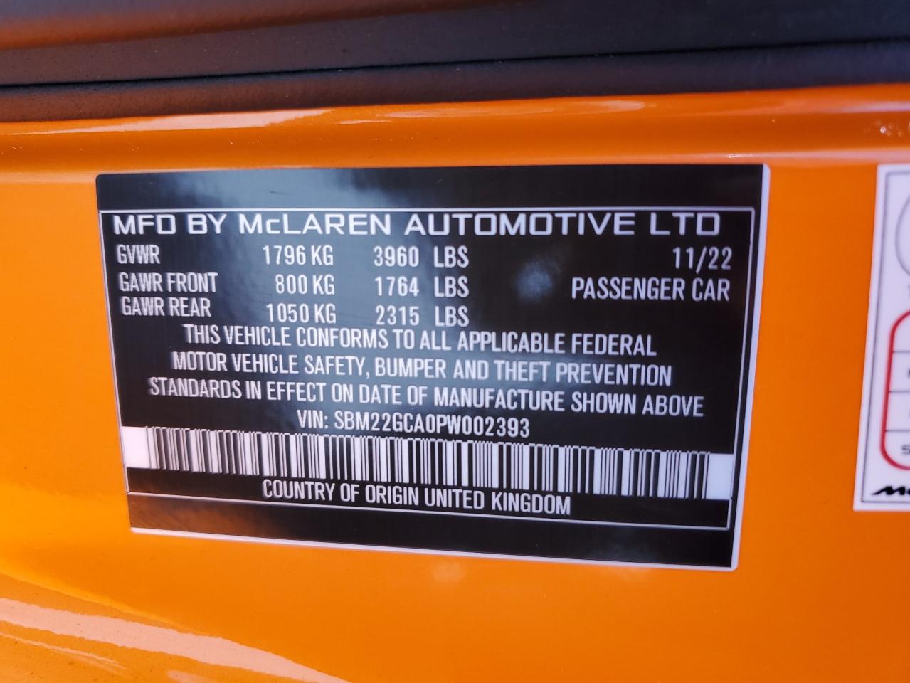 Photo 12 VIN: SBM22GCA0PW002393 - MCLAREN GT 