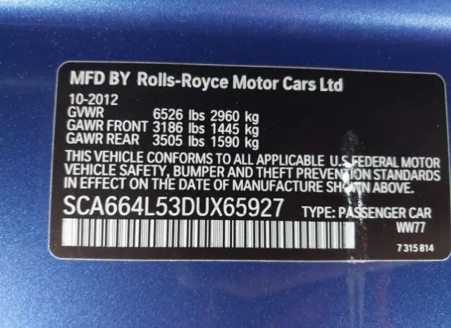 Photo 8 VIN: SCA664L53DUX65927 - ROLLS-ROYCE GHOST 