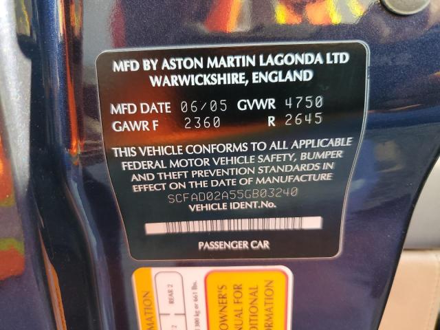 Photo 11 VIN: SCFAD02A55GB03240 - ASTON MARTIN DB9 VOLANT 