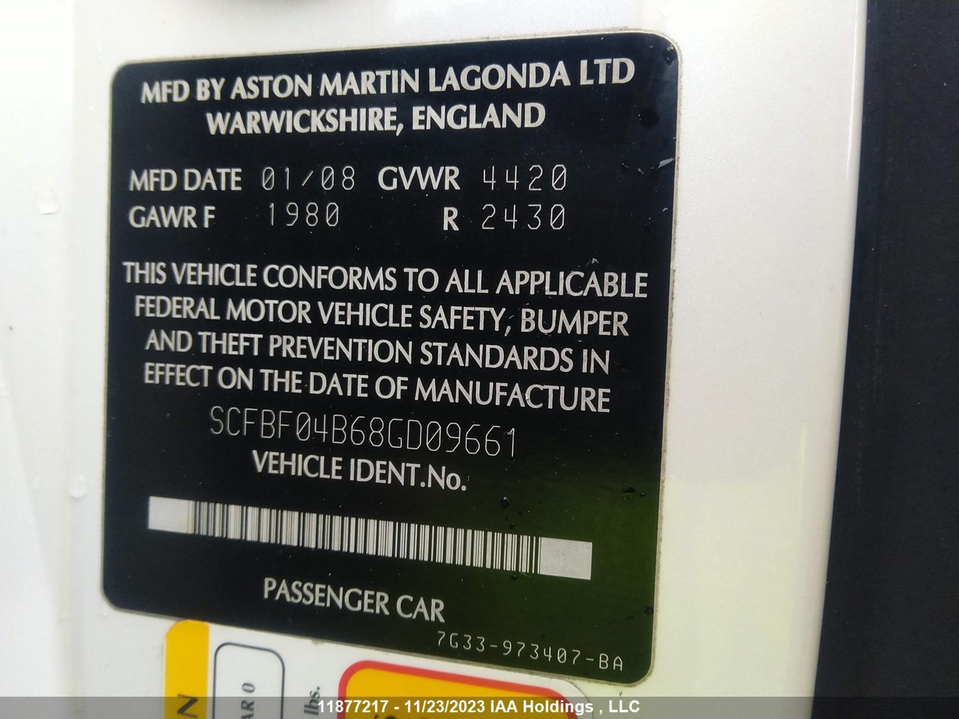 Photo 8 VIN: SCFBF04B68GD09661 - ASTON MARTIN VANTAGE 