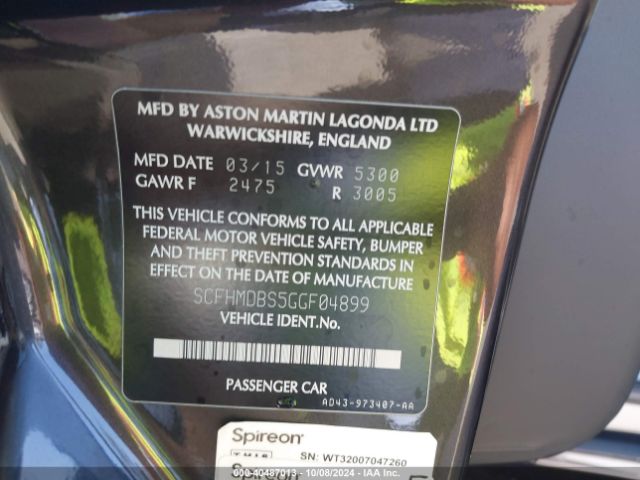 Photo 8 VIN: SCFHMDBS5GGF04899 - ASTON MARTIN RAPIDE 