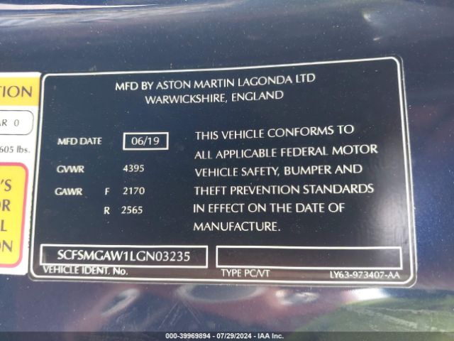 Photo 8 VIN: SCFSMGAW1LGN03235 - ASTON MARTIN VANTAGE 