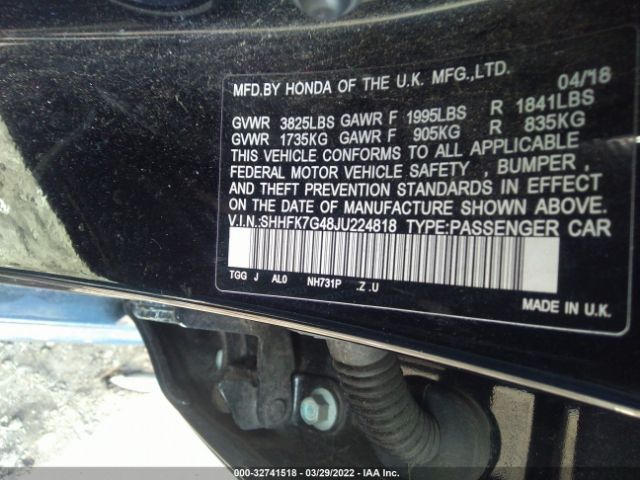 Photo 8 VIN: SHHFK7G48JU224818 - HONDA CIVIC HATCHBACK 