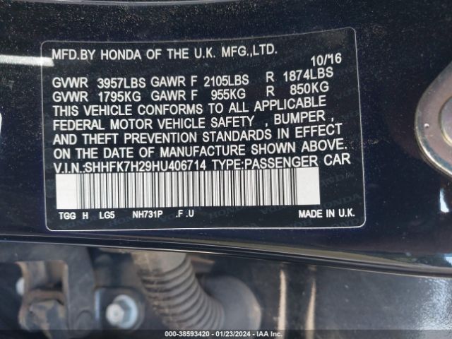 Photo 8 VIN: SHHFK7H29HU406714 - HONDA CIVIC 