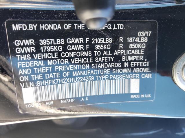 Photo 9 VIN: SHHFK7H2XHU224259 - HONDA CIVIC LX 