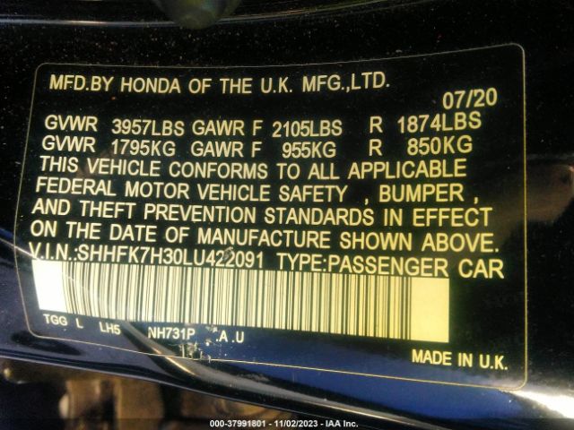 Photo 8 VIN: SHHFK7H30LU422091 - HONDA CIVIC 