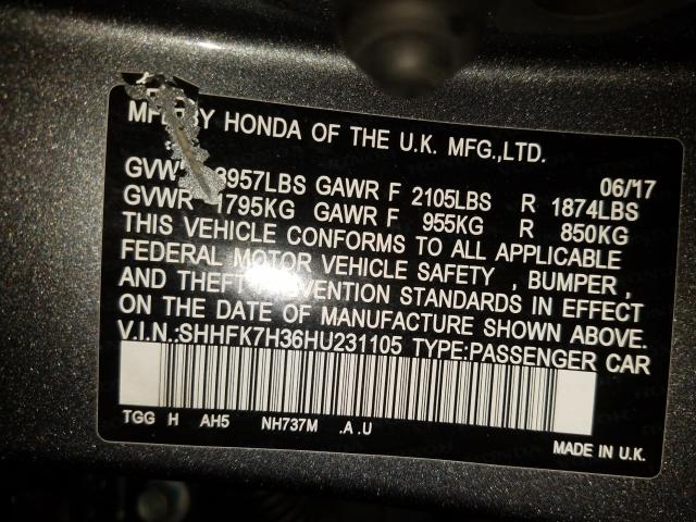 Photo 9 VIN: SHHFK7H36HU231105 - HONDA CIVIC LX 