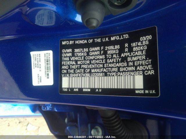 Photo 8 VIN: SHHFK7H39LU220561 - HONDA CIVIC HATCHBACK 