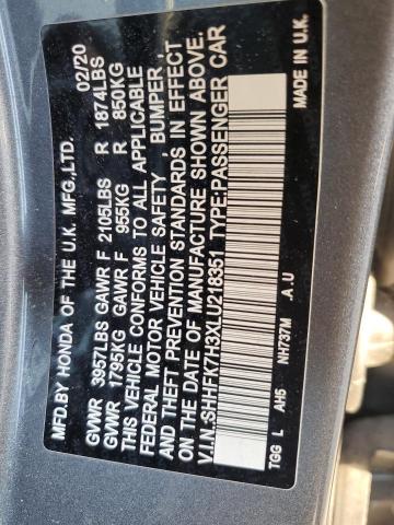 Photo 11 VIN: SHHFK7H3XLU218351 - HONDA CIVIC LX 