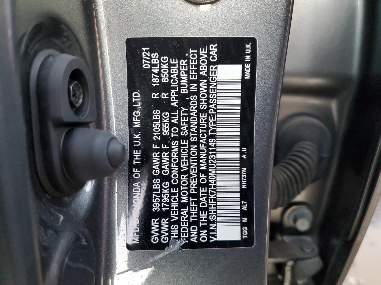 Photo 11 VIN: SHHFK7H40MU231149 - HONDA CIVIC 