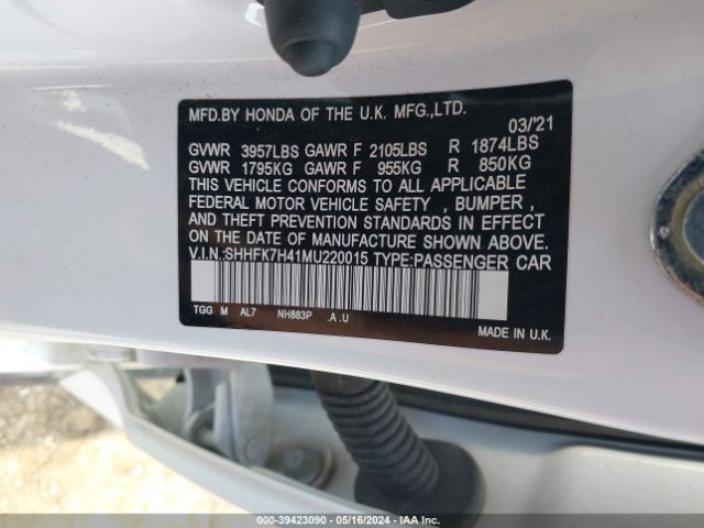 Photo 8 VIN: SHHFK7H41MU220015 - HONDA CIVIC 