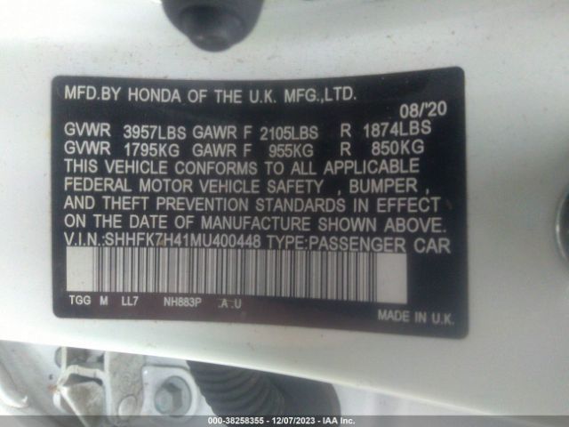 Photo 8 VIN: SHHFK7H41MU400448 - HONDA CIVIC 