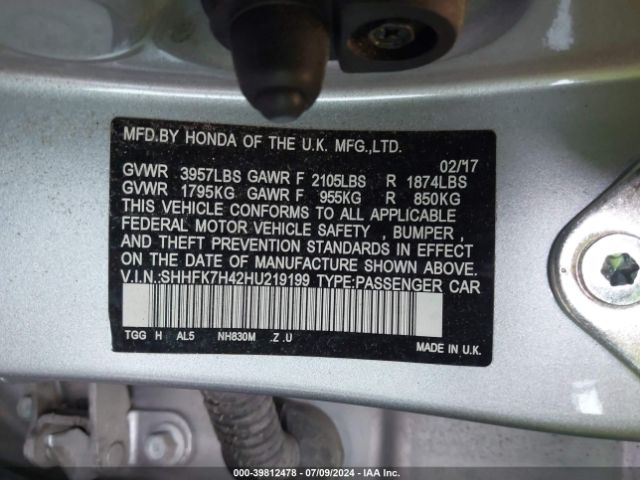 Photo 8 VIN: SHHFK7H42HU219199 - HONDA CIVIC 