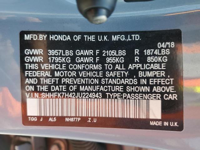 Photo 11 VIN: SHHFK7H42JU224943 - HONDA CIVIC SPOR 