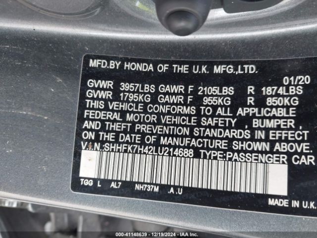 Photo 8 VIN: SHHFK7H42LU214688 - HONDA CIVIC 