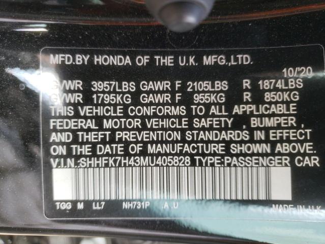 Photo 9 VIN: SHHFK7H43MU405828 - HONDA CIVIC SPOR 