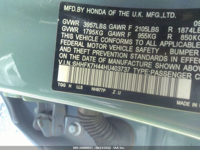 Photo 8 VIN: SHHFK7H44HU403737 - HONDA CIVIC HATCHBACK 