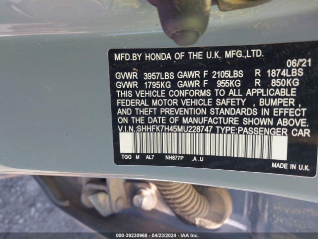 Photo 8 VIN: SHHFK7H45MU228747 - HONDA CIVIC 